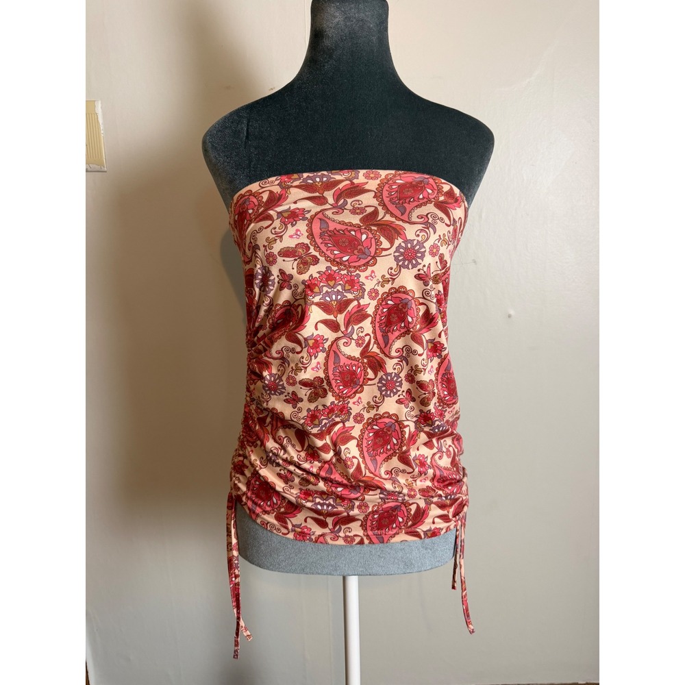 Pink Paisley Ruched Tube Top Straplessโ Boho tank festival Coachella Y2K small